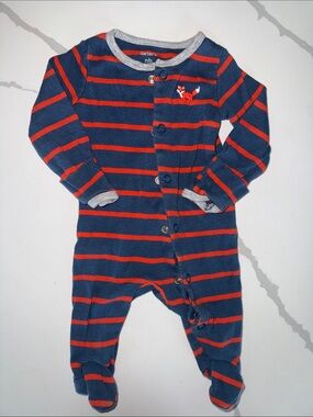 Carter's Navy and Red Striped Footed One-Piece with Fox Accent